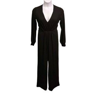 Haute Hippie Womens Small Black Long Sleeve Deep V Neck Jumpsuit Wide Leg